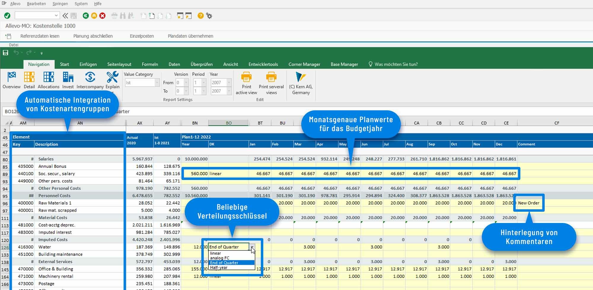 Excel-Vorlage für die Planung von Controlling-Objekten in SAP