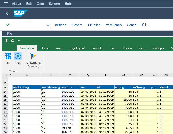 Beispiel einer Excel-Integration in SAP